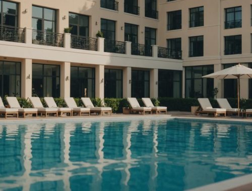 Luxurious hotel pool with leisure activities