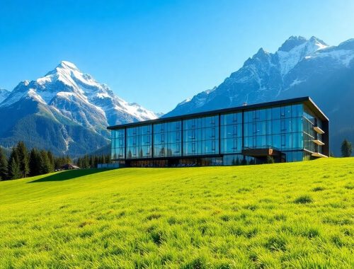Luxushotel in den Alpen mit Glasfassade